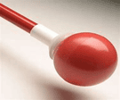 A red rolling ball tip for a mobility cane.