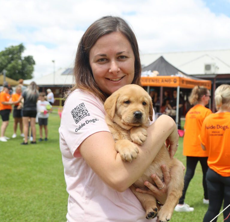 Volunteer with dogs