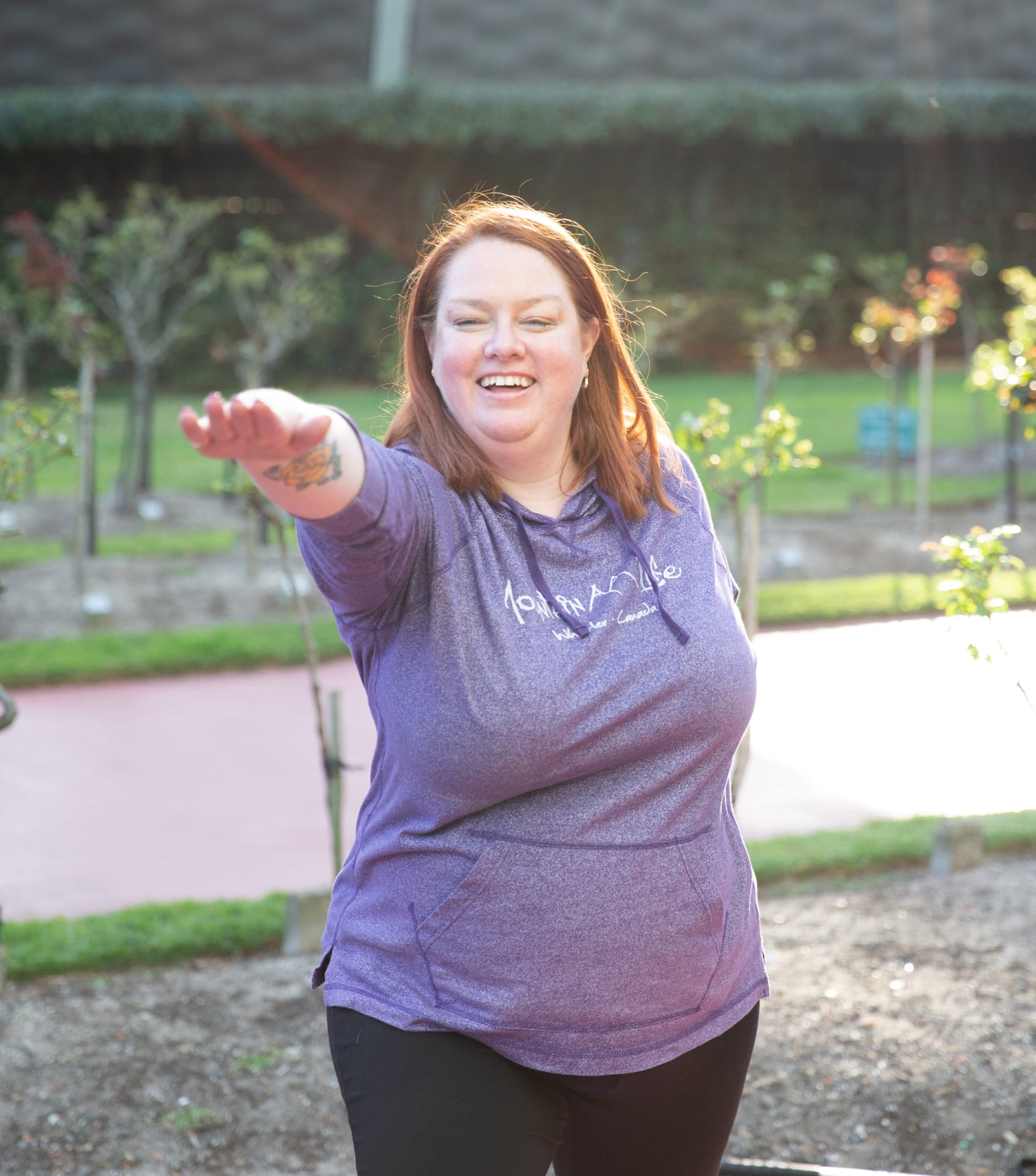 A person doing yoga outside.