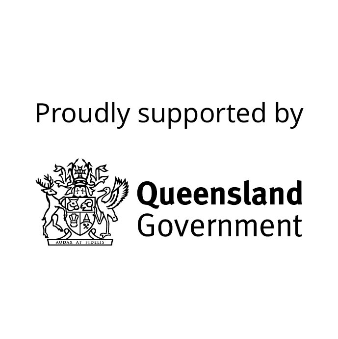 The QLD Government logo. Text reads: Proudly supported by Queensland Government