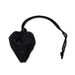 Black shopping bag folding into attached pouch