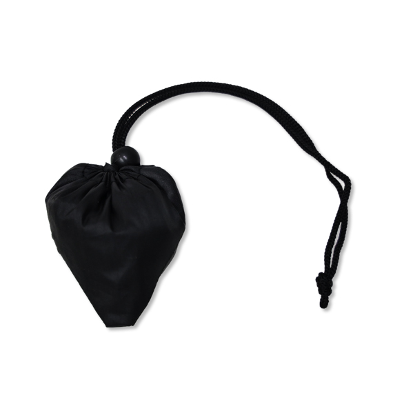 Black shopping bag folding into attached pouch